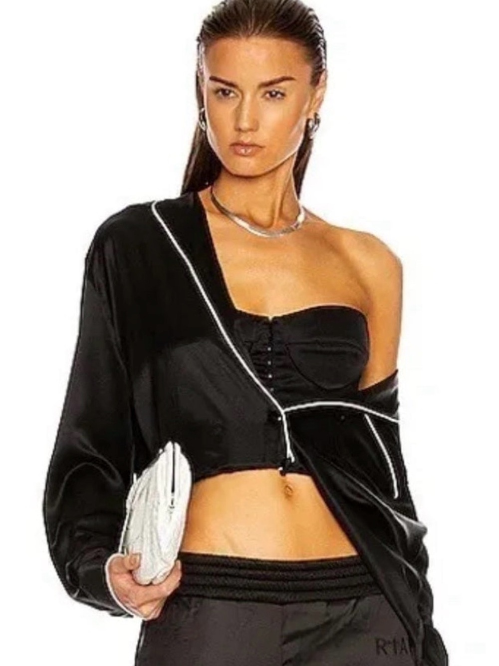 RtA Claudia Black Silk Satin Corset Blouse Pajama Style High Low XXS